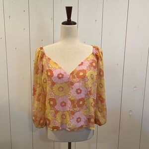 Steve Madden Stevie Floral V-Neck Blouse - Small